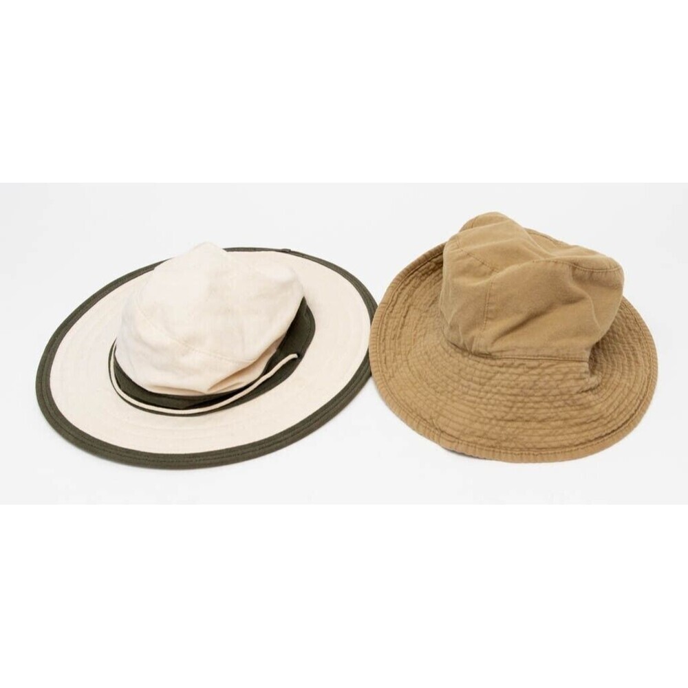 Lot of 2 Safari Canvas Outback Hats 1- Eddie Bauer Beige and Brown VTG Gorpcore